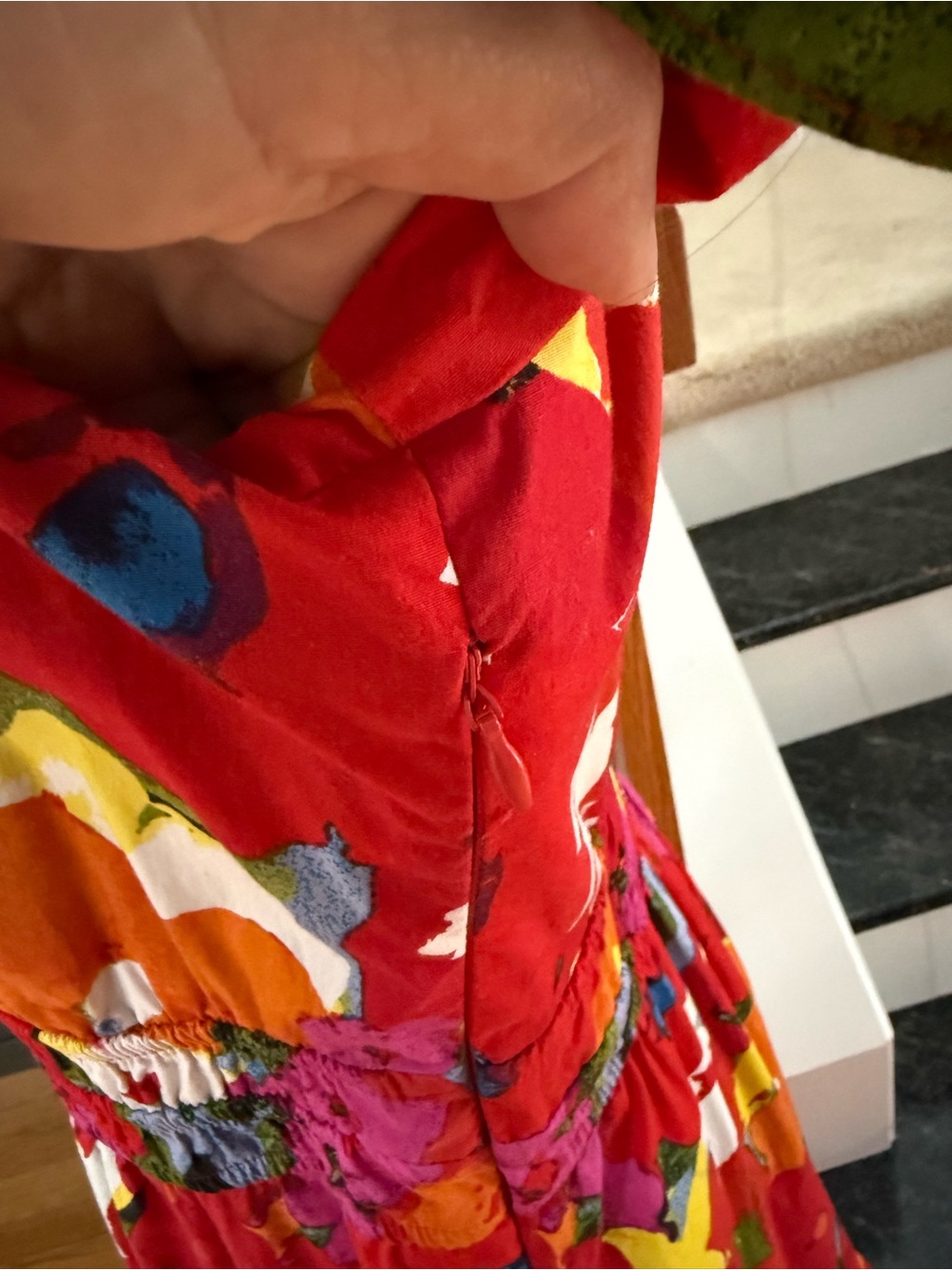 Maggy London Red Floral Maxi Dress with Orange & Pink Accents - Picture 8 of 9
